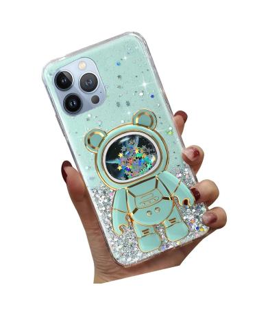 Tivenfezk Nadoli for iPhone 15 Pro Treibsand B r astronaut Hidden Stand case caricature glitter astronaut stand soft silicone bling cell phone case.