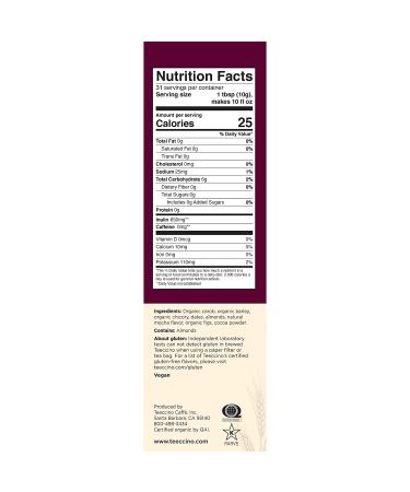 Teeccino Mocha Chicory Coffee Alternative - Prebiotic, Caffeine Free, Acid Free - 11oz (Pack of 3) Medium Roast - Buy Online on SooperMarket.com