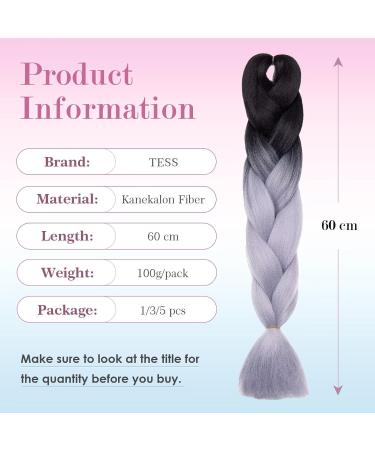 Tess Braids Extensions 60 cm - Jumbo KanCalon Ombre Hair Braids #28 Gray/Raven Black | 100g Bundle for Box Braids - Buy Online on SooperMarket.com