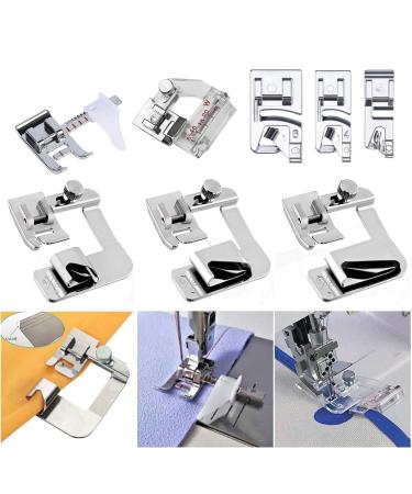 Windman Sewing Hemming Set Includes 3Pcs Wide Hem Foot,3Pcs Narrow Rolled Hem Presser Feet,Bias Tape Binder Foot and Adjustable Guide Presser Foot for Brother Singer Janome Low Shank Sewing Machine