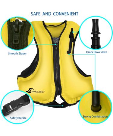OMOUBOI Inflatable Snorkel Vest Adult Swimming Jacket - Yellow, 90-220 lbs | Dive, Surf, Swim Safely in Water Sports - Buy Online on SooperMarket.com