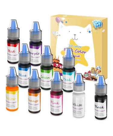 DaCool Food Coloring Cake Decorating - Edible Food Color Dye Set 10 Colors Concentrated Liquid Flavorless Neon Icing Colors Food Dye Coloring for Cake Decorating, Baking, Cooking, Fondant, 6ml Bottles