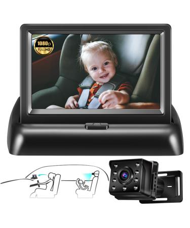 Zacro Baby Car Camera HD 1080P - 150 Viewing Angle Baby Car Seat Mirror with 360 Adjustable Camera & 4.3 Display - Baby Car Monitors with Night Vision Sticky Pad Mount - Baby Car Mirror Rear View 4.3inch HD 1080P II03(with anti-slip mat)