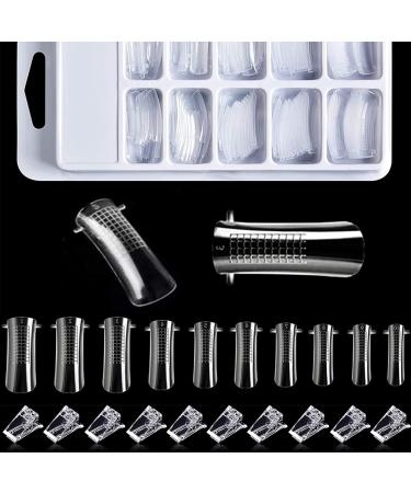 Kalolary Full Cover Dual Nail System Form 100PCS Clear Dual Forms UV Gel Acrylic Tips with 10PCS Poly Gel Quick Building Nail Tip Clip