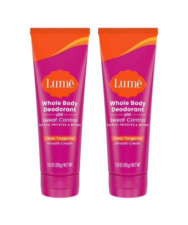 Lume Whole Body Deodorant Plus Sweat Control - Smooth Cream Tube - 72 Hour Odor And Sweat Control - Baking Soda Free Skin Loving - 3.0 ounce (Pack of 2) (Clean Tangerine)