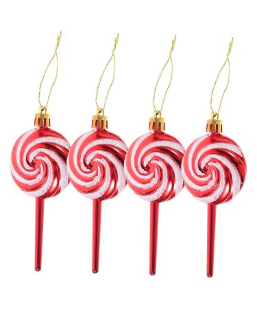 HOLIDYOYO 4pcs Lollipop Pendant Christmas Tree Hanging Peppermint Fake Christmas Candy Lollipops Red Plastic Red 11.60X5.00X1.60CM
