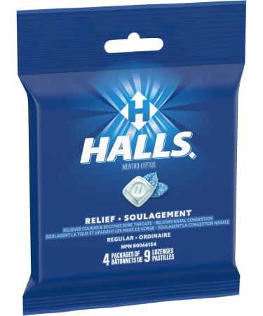 HALLS Regular Cough Drops Throat Lozenges Sore Throat Relief Mentho-Lyptus 4 Packs of 9 Lozenges - Buy Online on SooperMarket.com