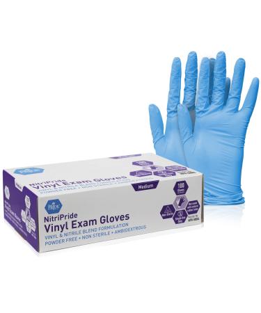 Med PRIDE NitriPride Nitrile-Vinyl Blend Exam Gloves Medium 100 - Powder Free Latex Free & Rubber Free - Single Use Non-Sterile Protective Gloves for Medical Use Cooking Cleaning & More 100 Medium