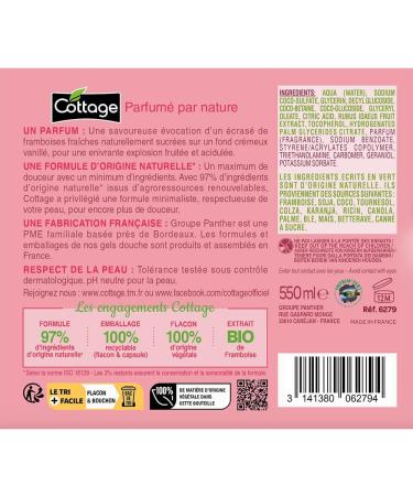 COTTAGE Moisturising Shower Milk - Organic Raspberry Cream - 97% Natural Ingredients - 100% Vegetable Origin - Made in France - 550 ml - Buy Online on SooperMarket.com