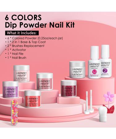 Lavender Violets 12Pcs Dip Powder Nail Kit - 6 Colors French Pink Dipping Powder System with Base, Top Coat & Activator for Manicure at Home - Buy Online on SooperMarket.com