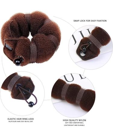 2 Pcs Bun Makers for Hair Brown Sponge Donut Ring Styler Bun Makers Easy Bun Makers Tool with Snaps and Hair band DIY Bun Styling 2 Sizes with 20 Pcs U-Clips. - Buy Online on SooperMarket.com