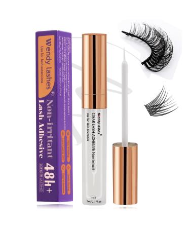 Lash Glue Cluster Eyelash Glue Strip Eyelash Adhesive Clear Sensitive Lash Glue Fast Drying Individual Lash Glue Long Lasting DIY Lash Extension Glue Strong Hold Eyelash Glue for Lash Extensions(5ML)