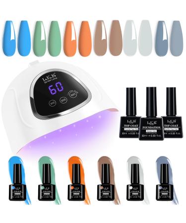 Gel Nail Polish Kit LKE Gel Nail Polish Starter Kit with 72W UV Lamps for Gel Nails 6 Colors Gel of Macaron Color Nail Polish with Glossy & Matte Top and Base Coat Manicure DIY Gifts Set for Women Orange