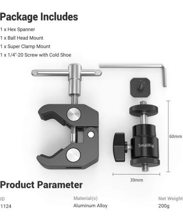 SmallRig Super Clamp Mount with Mini Ball Head & Hot Shoe Adapter for LCD Monitors, LEDs, Flash, Microphones - Compatible with Gopro, DJI Action 2, Insta360 - Buy Online on SooperMarket.com
