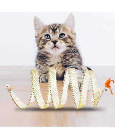 2pcs Folded Cat Tunnel Spring 10in Large Size Portable Cat Toy Spiral Tunnel with Synthetic Feather and Toy Mouse Tunnel Spring Outdoor Puppy Kitten Generic (Striped yellow Purple) - Buy Online on SooperMarket.com