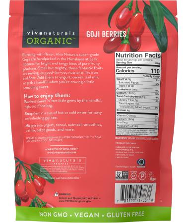 Viva Naturals Organic Dried Goji Berries - Non-GMO, Vegan, 1 lb | Perfect for Baking & Healthy Snacks - Buy Online on SooperMarket.com
