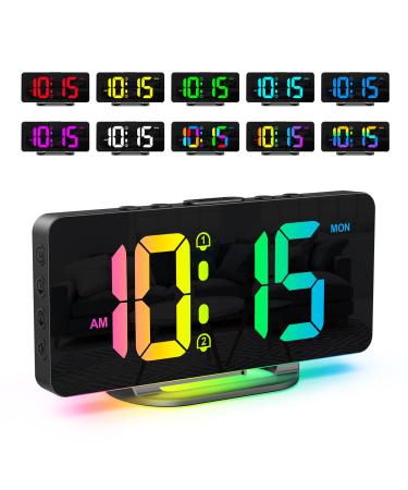 Ankilo alarm clock digital for deep sleepers RGB colorful clock with light alarm clock children color change night light watches with charging station bedside alarm clock with large LED display dimmable brightness