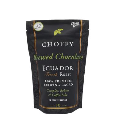 Choffy Brewed Cacao Coffee Alternative Substitute - 10 Oz Ecuador French Roast Flavor - Caffeine Free Brew Cacao Ground Drinking for Coffee and Dark Chocolate Lovers, Healthy Rich Chocolate Drink, Nutrients for Mood & Energy Ecuador French Roast 10 Ounce 