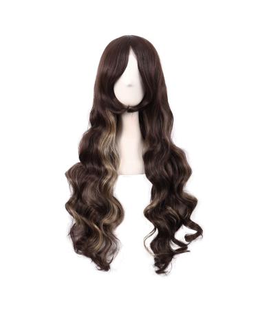 MapofBeauty 32 inch/80 cm Fashion Long Curly Hair Anime Costume Side Bangs Cosplay Wig (Brown Mixed Gold) Brown / Gold