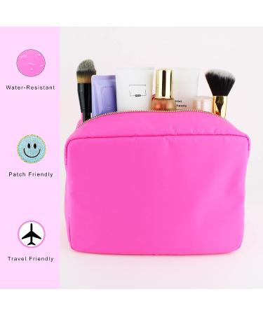 DANCOUR Large Pink Makeup Bag & Toiletry Organizer for Women - Nylon Cosmetic Pouch, Travel-Friendly, Preppy Style - Hot Pink Makeup Storage for Girls - Buy Online on SooperMarket.com