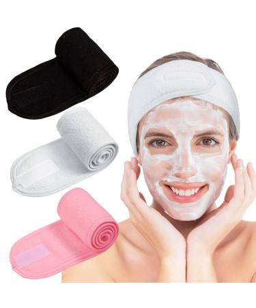 Whaline 3pcs hair band for make up cosmetic headbands adjustable hair protection band terry cloth with velcro fastener (3 colors) white