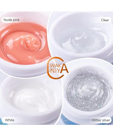 Wakaniya Builder Gel Nail Kit - 4 Colors UV Gel Set for Nail Extension - Includes Clear, White, Glitter, and Silver - Perfect for Beginners - DIY Nail Art Supplies - Buy Online on SooperMarket.com