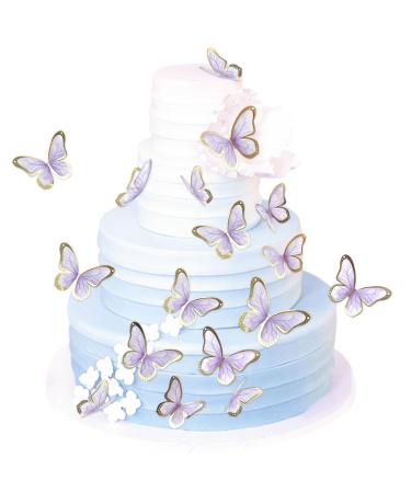 Blumomon 30 pieces 3D butterfly cake topper decorations purple gold rim mixed size butterfly cupcake tops picks wedding baby shower party wedding day birthday party cupcake decoration butterfly-6