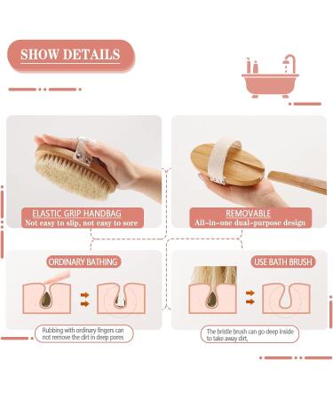 Natural Bristle Bathing Brush with Long Handle - Removable Back Brush & Dual Brush Heads for Effective Shower Scrubbing - Buy Online on SooperMarket.com