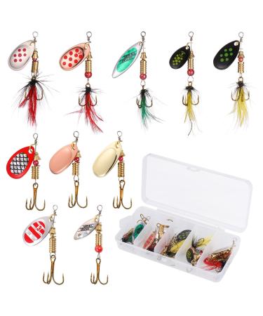 Huiguli Spinner Blinker Set 10 pieces of fishing baits with triplets hook spinner bait lifelike sequin artificial bait for trout perch salmon pike walleye