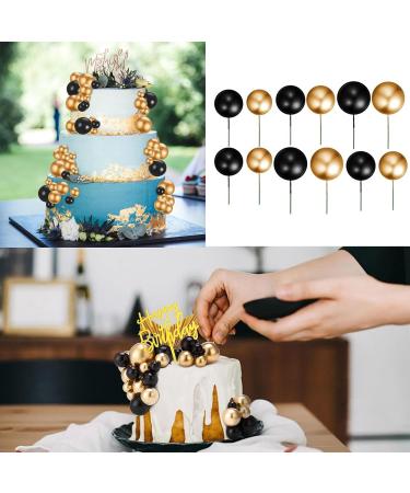 58pcs Black and Gold Balls Cake Toppers Decorations Gold Cake Decorations Black and Gold Ball Cake Decorations Gold Cake Topper Decorations Palm Leaf Cake Toppers Birthday Cake Decorations for Party. - Buy Online on SooperMarket.com