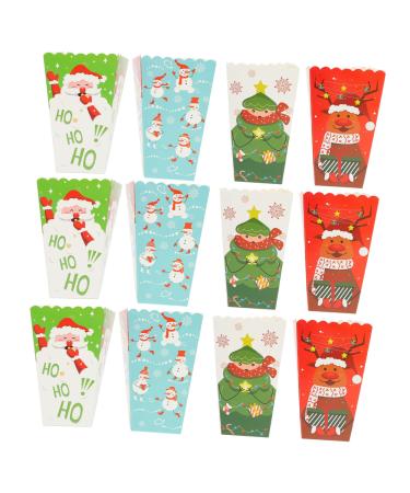 HAPINARY 12pcs Boxes Christmas Popcorn Box Xmas Gift Packing Case Candy Gift Bags Christmas Candy Bag Christmas Party Favor Christmas Candy Favor Boxes Paper Gift Box Fashion