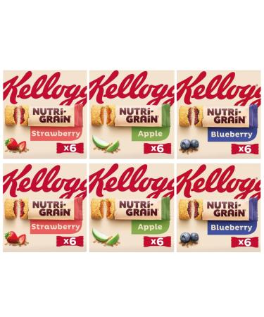 Apple Snack Bars 6x37g x2 with Strawberry Flavour 6x37g x2 & Blueberry Flavour 6x37g x2 - Bundle Consisting of Kellogg's Nutri-Grain x6 Packs