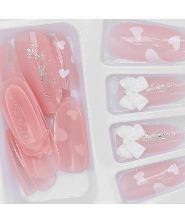Full Cover False Nail Pink Bow Fake Nails Pink Love Press On Nails Coffin Medium Length Ballerina Nail Art Tips Sets Artificial Nails Press On False Nail Tips - Buy Online on SooperMarket.com
