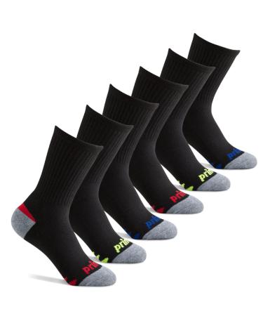 Prince Boys' Crew Length Athletic Socks with Cushion for Active Kids (6 Pair Pack) Large Black