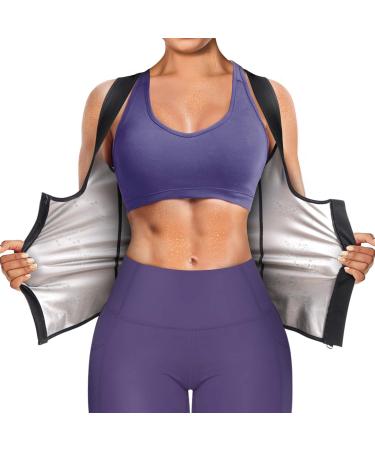 Junlan Sauna Suit for Women Waist Trainer Vest for Women Sweat Tank Top Shaper for Women with Zipper Black Large