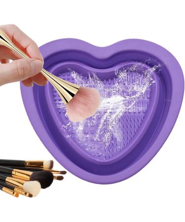 Bexdug Makeup Cleaning Bowl Heart Shape Silicone Makeup Brush Cleaning Mat Bowl | Portable Washing Tool for Brushes Sponges Makeup Cleaning Tools for Makeup Lovers Purple - Buy Online on SooperMarket.com
