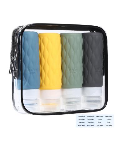 Silicone travel bottles 100ml set leakage -proof and refillable Travel Container for filling is delivered with a cultural bag suitable for filling travel bottles with shampoo shower gel and flushing dark blue/yellow/green/dark gray