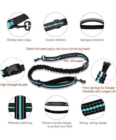 Philorn Super Elastic Freehand Dog Leash 120-170 cm with Belt Pocket - Jogging Leash for Large Dogs Up to 65 kg Reflective & Bungee Design - Perfect for Active Dog Owners - Buy Online on SooperMarket.com