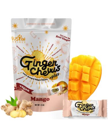 Fusion Select Ginger Chews - Sweet Soft Candied Delights From Indonesia - Promotes Relief From Morning Sickness Upset Stomach - Made from Real Ginger Root Non-GMO Vegan Candy (Mango)