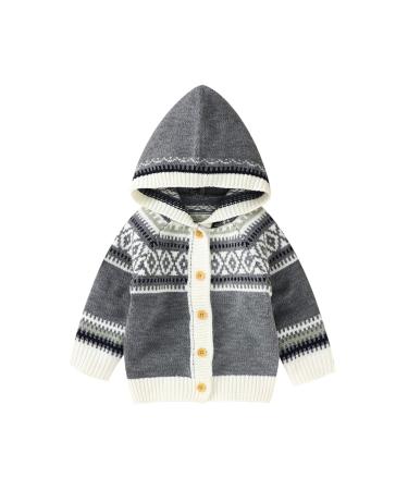 North edge Baby Cardigan Hooded Sweater Newborn Infant Girl Boy Warm Coat Knit Outwear Light Weight Jacket 3-6 Months Gray