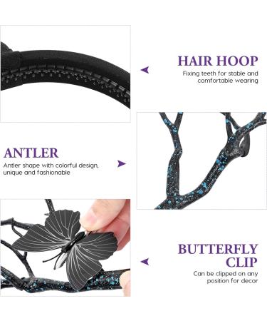 minkissy Womens Headbands Antler Headband Tree Branches Headdress with Butterflies Halloween Deer Horn Cosplay Costume Hair Accessory for Women Womens Hair Accessories Black - Buy Online on SooperMarket.com