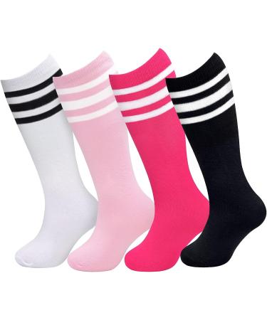 4 Pairs Kids Soccer Socks | Toddler Knee High Tube Socks | Girls Boys 3-6 Years | Black/White, White/Black, Pink/White, Rose/White - Buy Online on SooperMarket.com