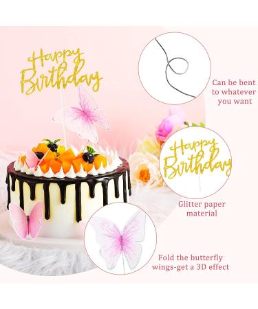 60 Blue Purple Butterfly Cake Toppers with Happy Birthday Topper | 3D Mixed Size Color Decoration Set for Birthday & Wedding Party Supplies - Buy Online on SooperMarket.com