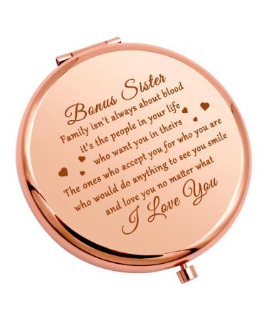 Bonus Sister Gifts for Girls Stepsister Compact Mirror Sister in Law Gifts Friendship Gifts for Friend Unbiological Birthday Gifts Sister Gift from Sister Wedding Gift I Love You Travel Makeup Mirror
