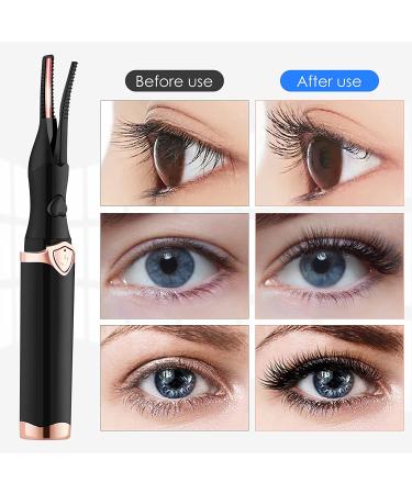 Heated Eyelash Curler with Comb | 3 Temperature Modes | USB Rechargeable | Fast & Long-Lasting Curling | Black - Buy Online on SooperMarket.com
