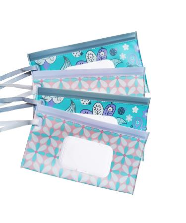 4 Pack Reusable Wet Wipe Pouch - Dispenser for Baby or Personal Wipes,Wet Wipe Portable Travel Cases (4PACK-EE)