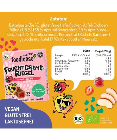 Foodlose Cool Kids Bio-Frucht Cream Bars - Apple Strawberry (10 x 3 Bars) | Vegan Gluten-Free Delicious Date Fruit Bars | No Added Sugar - Buy Online on SooperMarket.com