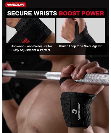 VINSGUIR Elastic Wrist Straps for Weightlifting | Breathable Wraps with Thumb Loop | Left/Right Tabs for Support | Wrist Brace for Men and Women (Pair, Black) - Buy Online on SooperMarket.com