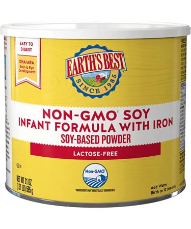 Earth's Best Plant Based Baby Formula Soy Based Powder Infant Formula with Iron Lactose Free Non-GMO Omega-3 DHA and Omega-6 ARA 21 oz