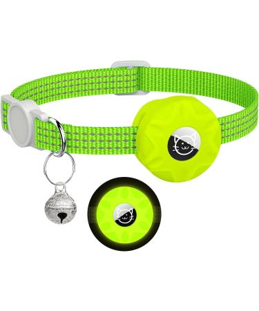 For Airtag cat neck band integrated reflective kitten neck band with Airtag holder puppy cat neck band with bell light tracker cats collars for girls young cats le yellow glock-luminous yellow